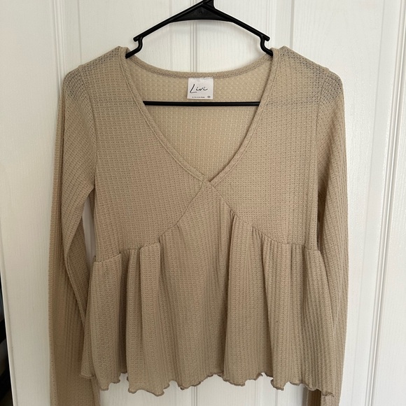 Tan Babydoll Long Sleeve Sweater - Picture 1 of 3